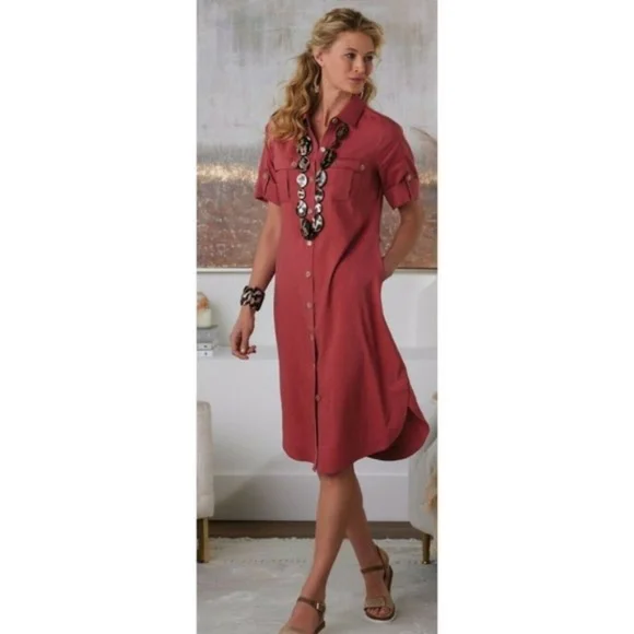 Soft Surroundings | Dresses | Soft Surroundings Fontana Button Up Linen  Blend Midi Dress In Blush | Poshmark